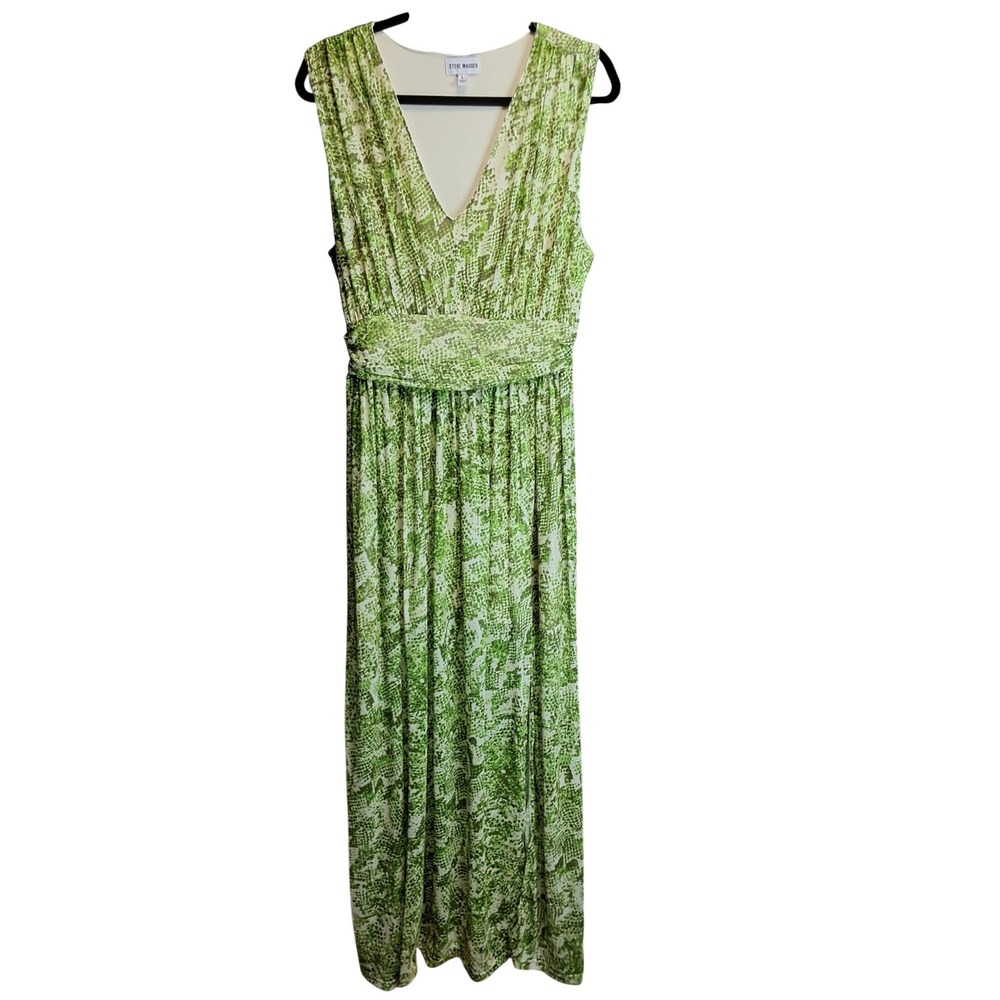 Steve Madden Womens Green Snakeskin Print V-Neck Maxi Dress Large L - Picture 2 of 6